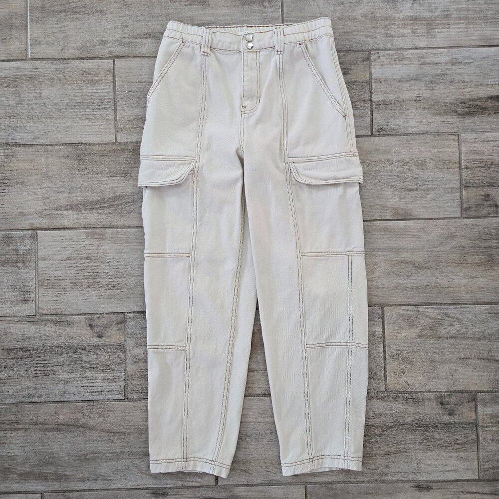 Pacsun Baggy Cargo Pants Women Light Cream Flap Pocket Barrel Ankle Taper M